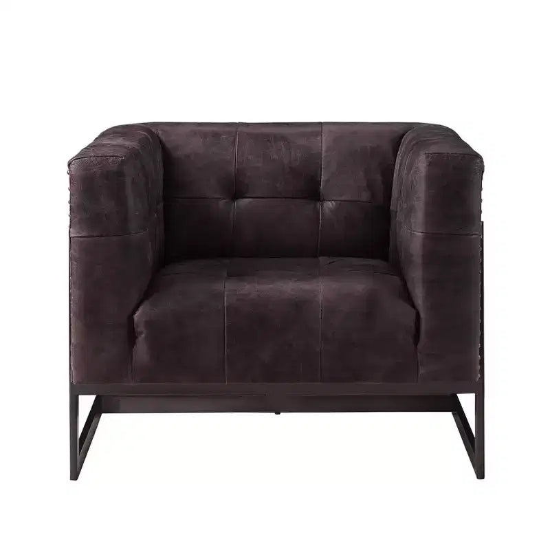 31" Sagat Accent Chair Antique Black Top Grain Leather/Rustic Oak - Acme Furniture: No Assembly, Metal Frame, Spot Clean
