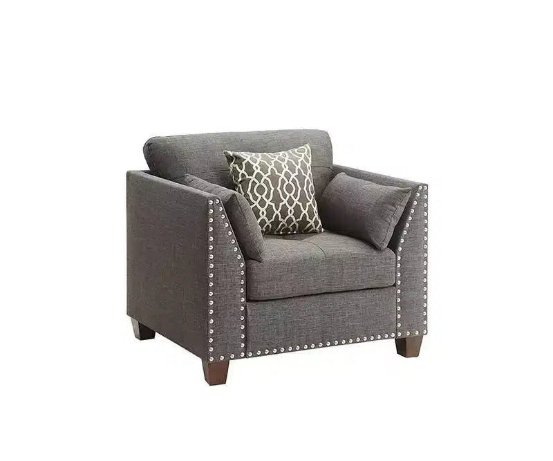 Acme Furniture 38" Laurissa Chair Light Charcoal Linen: Upholstered Armchair, Wood Frame, Tufted Cushions