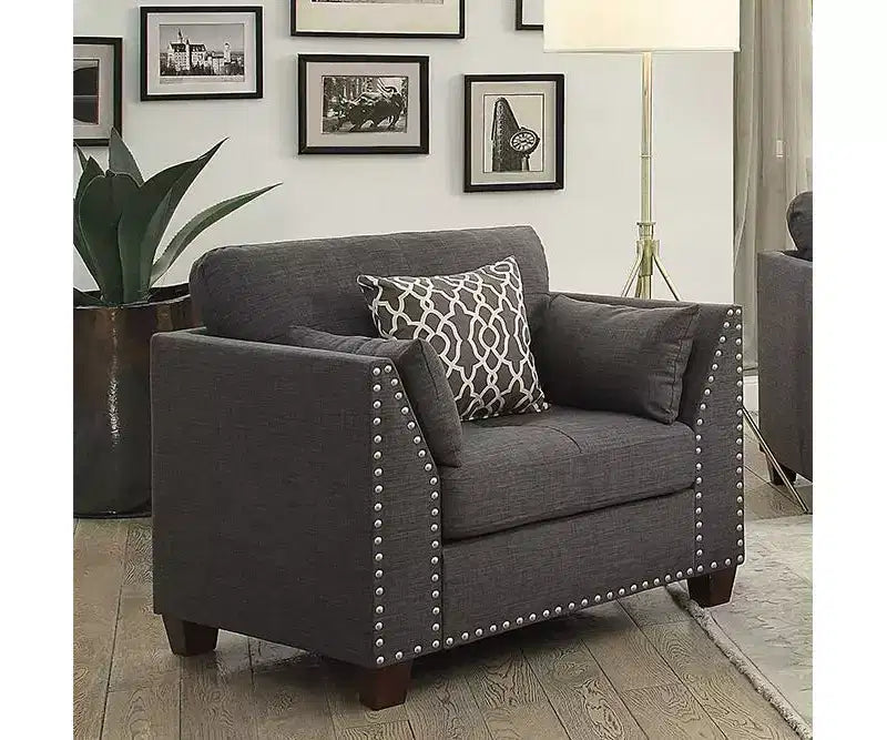 Acme Furniture 38" Laurissa Chair Light Charcoal Linen: Upholstered Armchair, Wood Frame, Tufted Cushions