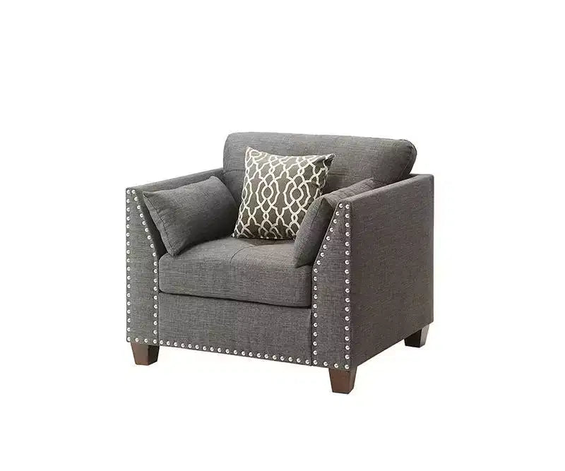 Acme Furniture 38" Laurissa Chair Light Charcoal Linen: Upholstered Armchair, Wood Frame, Tufted Cushions