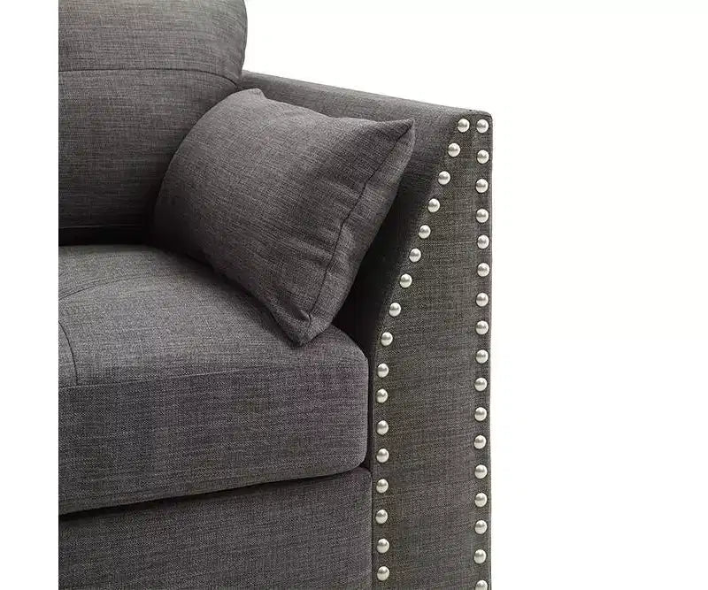 Acme Furniture 38" Laurissa Chair Light Charcoal Linen: Upholstered Armchair, Wood Frame, Tufted Cushions