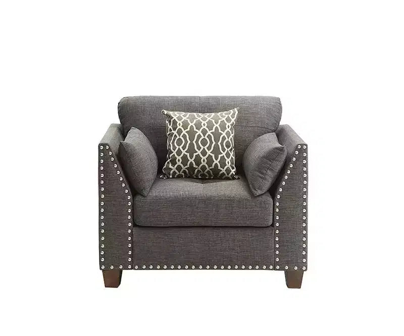 Acme Furniture 38" Laurissa Chair Light Charcoal Linen: Upholstered Armchair, Wood Frame, Tufted Cushions
