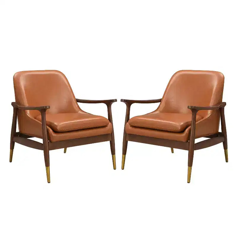 Christopher Knight Home Set of 2 Evelyn Modern Faux Leather and Wood Accent Chairs Black