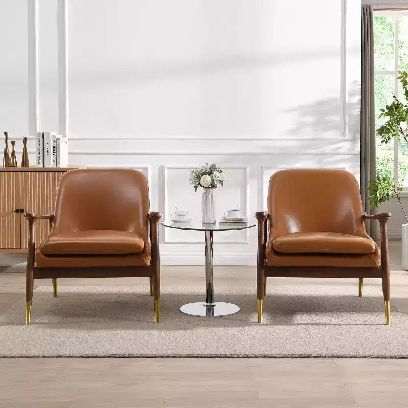 Christopher Knight Home Set of 2 Evelyn Modern Faux Leather and Wood Accent Chairs Black