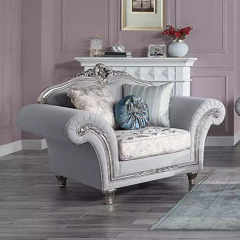 Fauteuil d'appoint Pelumi 62 po Lin gris clair Fini platine - Acme Furniture