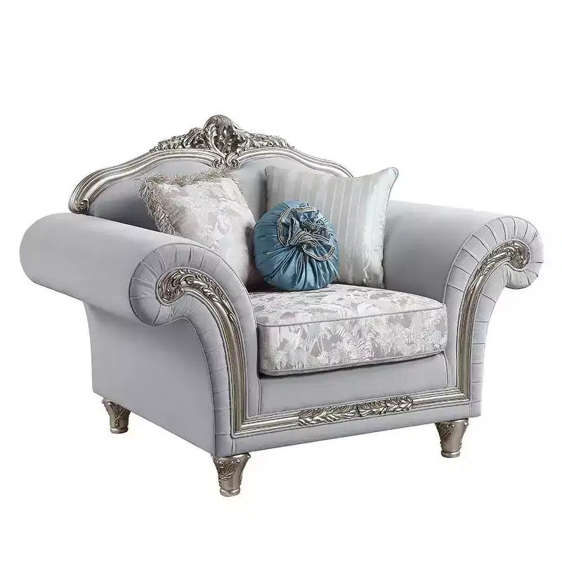 Fauteuil d'appoint Pelumi 62 po Lin gris clair Fini platine - Acme Furniture