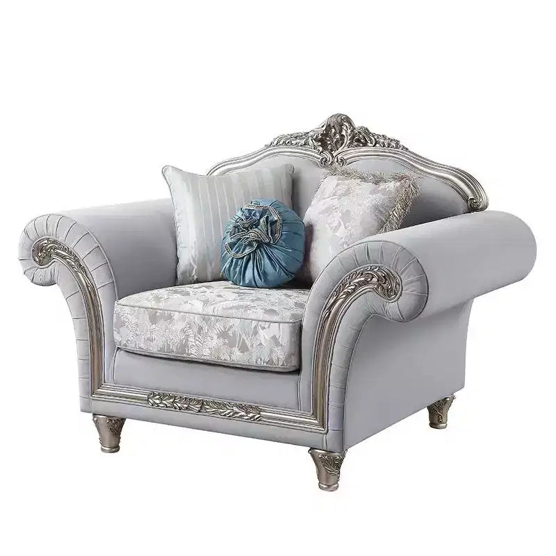 Fauteuil d'appoint Pelumi 62 po Lin gris clair Fini platine - Acme Furniture