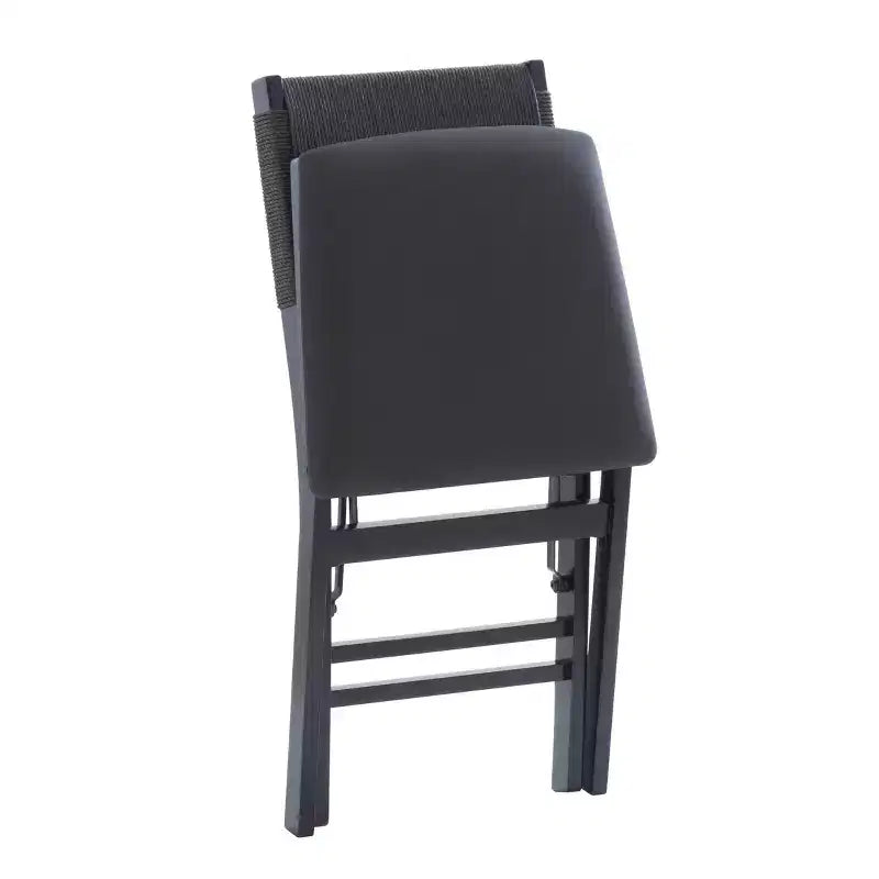 Linon Set of 2 Thames Rope Back Padded Seat Midcentury Modern Folding Chair Black: Rubberwood, Polyester Upholstery, No Assembly Required