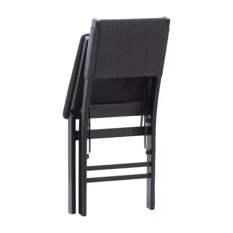 Linon Set of 2 Thames Rope Back Padded Seat Midcentury Modern Folding Chair Black: Rubberwood, Polyester Upholstery, No Assembly Required