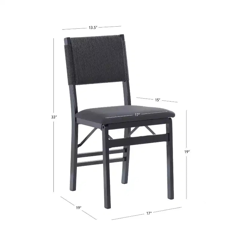 Linon Set of 2 Thames Rope Back Padded Seat Midcentury Modern Folding Chair Black: Rubberwood, Polyester Upholstery, No Assembly Required