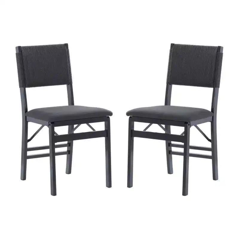 Linon Set of 2 Thames Rope Back Padded Seat Midcentury Modern Folding Chair Black: Rubberwood, Polyester Upholstery, No Assembly Required