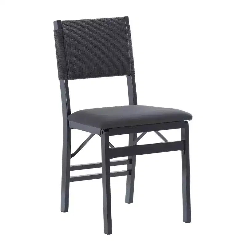 Linon Set of 2 Thames Rope Back Padded Seat Midcentury Modern Folding Chair Black: Rubberwood, Polyester Upholstery, No Assembly Required