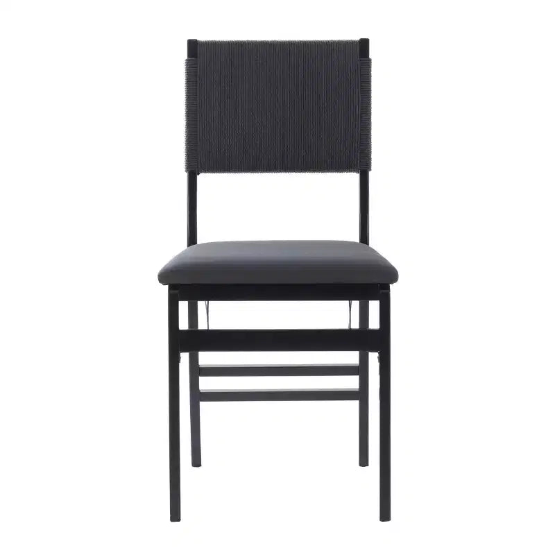 Linon Set of 2 Thames Rope Back Padded Seat Midcentury Modern Folding Chair Black: Rubberwood, Polyester Upholstery, No Assembly Required