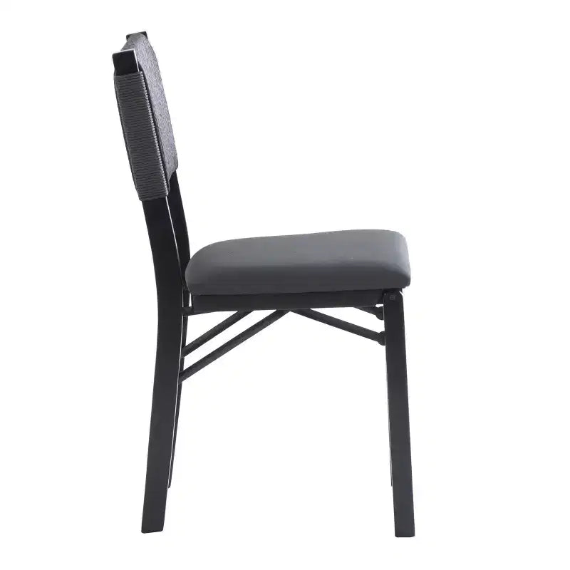 Linon Set of 2 Thames Rope Back Padded Seat Midcentury Modern Folding Chair Black: Rubberwood, Polyester Upholstery, No Assembly Required
