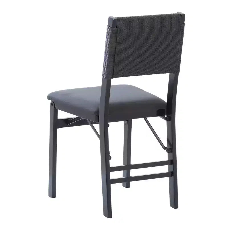 Linon Set of 2 Thames Rope Back Padded Seat Midcentury Modern Folding Chair Black: Rubberwood, Polyester Upholstery, No Assembly Required