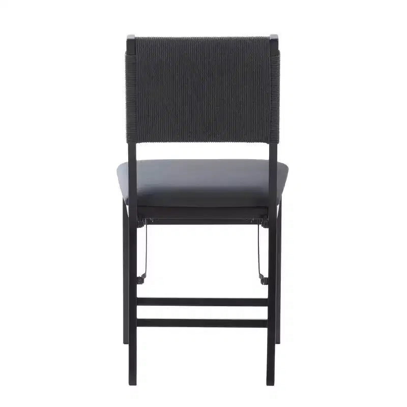 Linon Set of 2 Thames Rope Back Padded Seat Midcentury Modern Folding Chair Black: Rubberwood, Polyester Upholstery, No Assembly Required