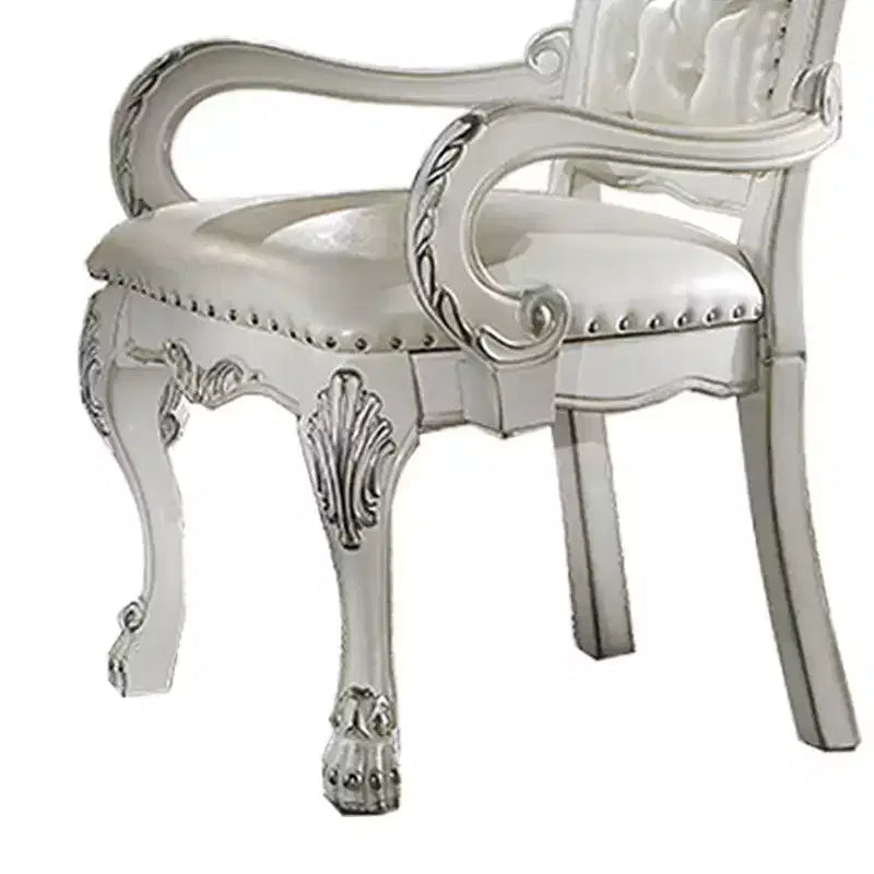 21" Dresden Accent Chair Synthetic Leather Bone White Finish - Acme Furniture: Tufted, No Assembly, Wood Composite Frame