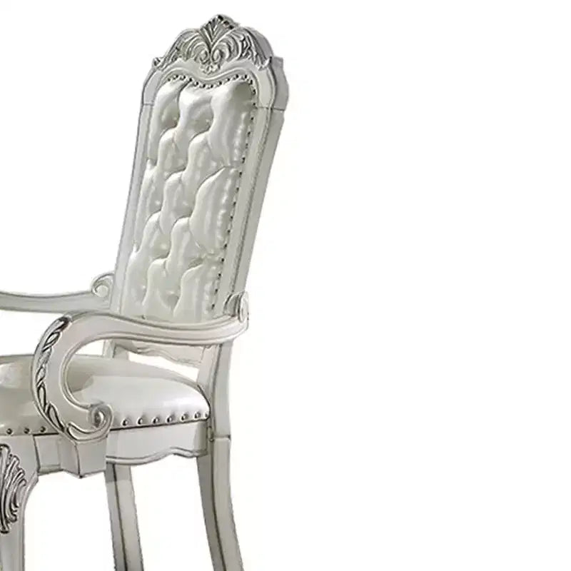 21" Dresden Accent Chair Synthetic Leather Bone White Finish - Acme Furniture: Tufted, No Assembly, Wood Composite Frame