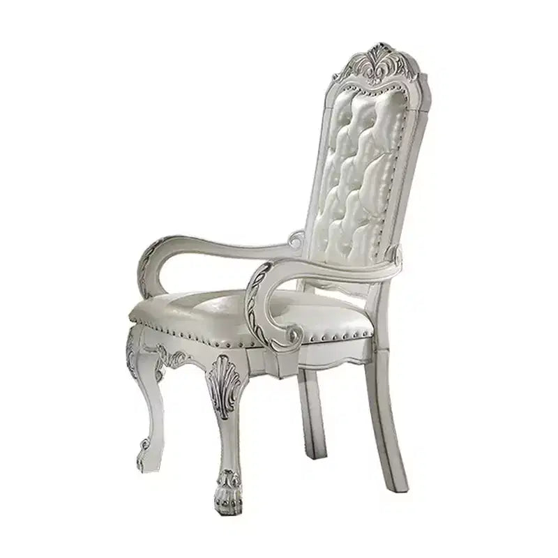 21" Dresden Accent Chair Synthetic Leather Bone White Finish - Acme Furniture: Tufted, No Assembly, Wood Composite Frame