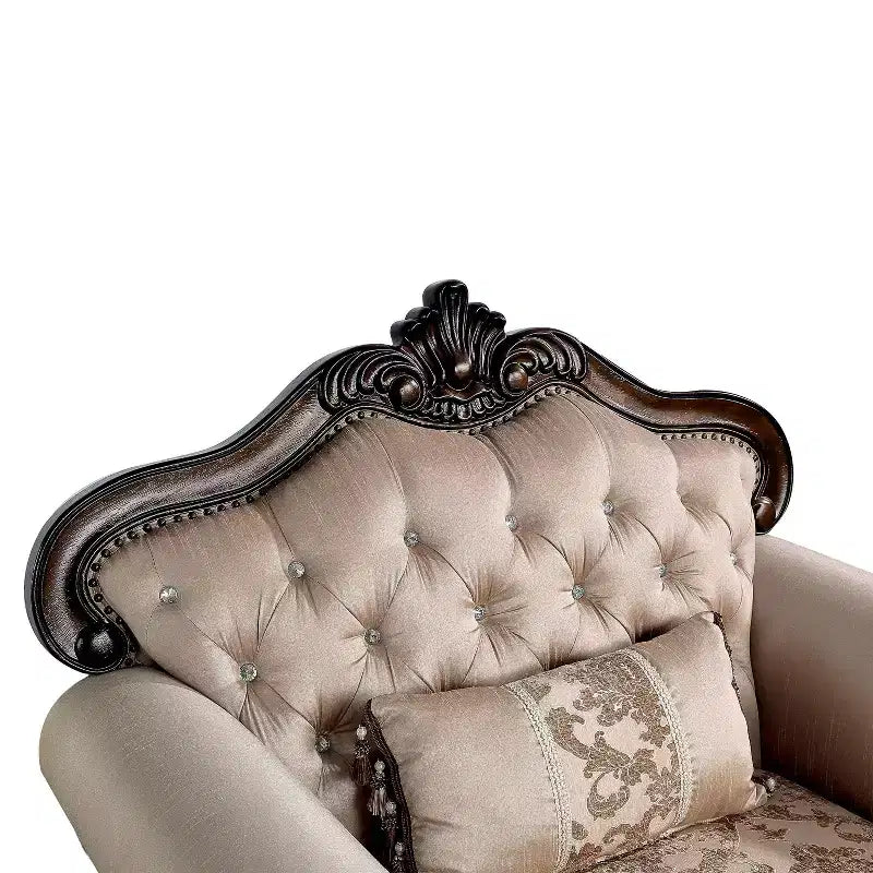 HOMES: Inside + Out Alsace Arm Chair Traditional Button Tufted Dark Cherry/Light Brown