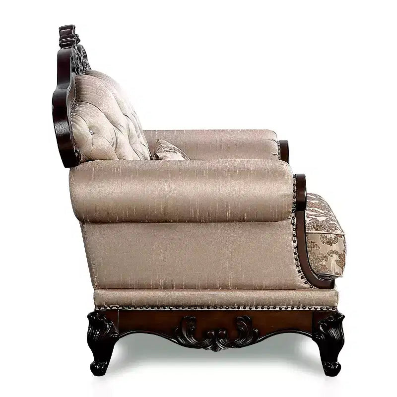 HOMES: Inside + Out Alsace Arm Chair Traditional Button Tufted Dark Cherry/Light Brown