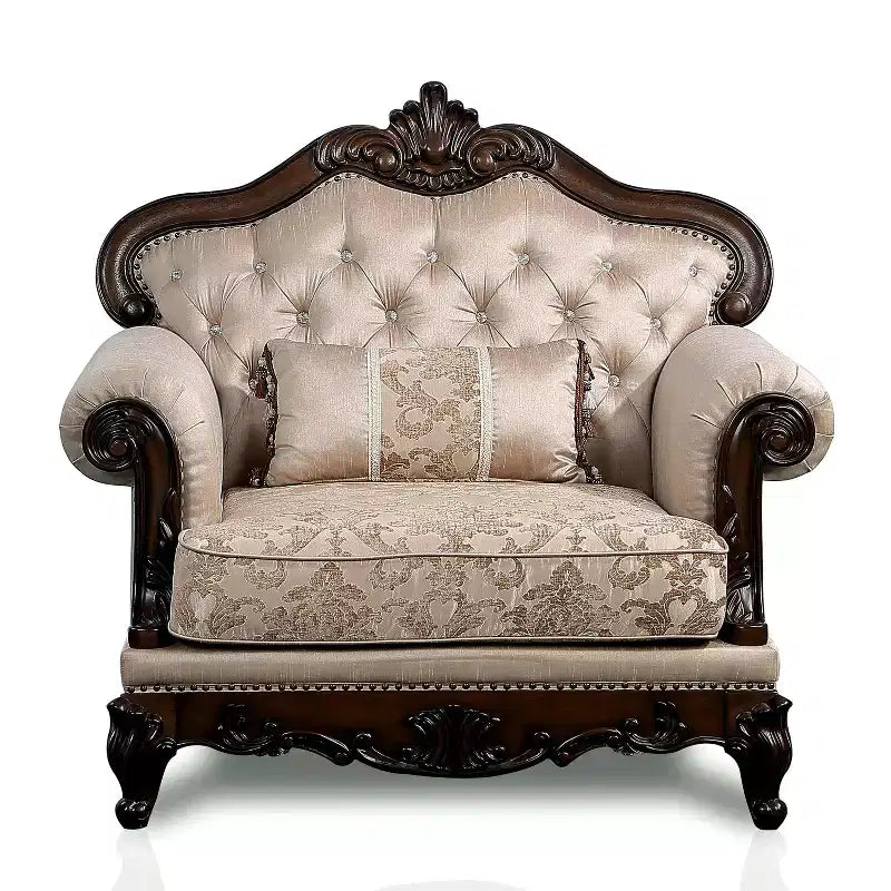 HOMES: Inside + Out Alsace Arm Chair Traditional Button Tufted Dark Cherry/Light Brown