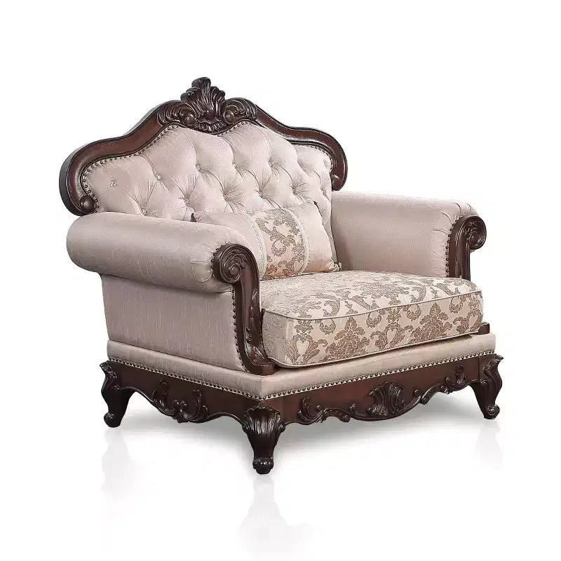 HOMES: Inside + Out Alsace Arm Chair Traditional Button Tufted Dark Cherry/Light Brown