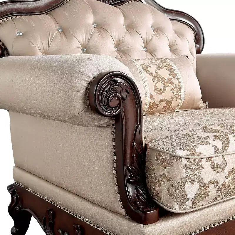 HOMES: Inside + Out Alsace Arm Chair Traditional Button Tufted Dark Cherry/Light Brown