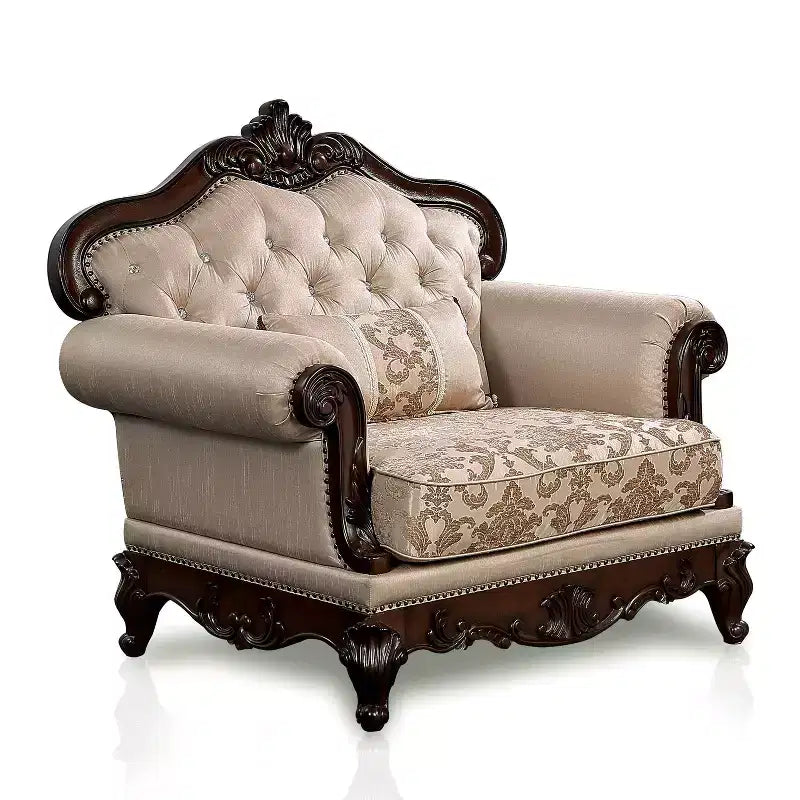 HOMES: Inside + Out Alsace Arm Chair Traditional Button Tufted Dark Cherry/Light Brown