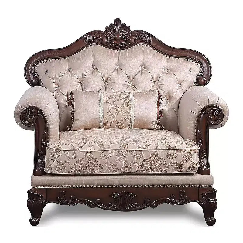 HOMES: Inside + Out Alsace Arm Chair Traditional Button Tufted Dark Cherry/Light Brown