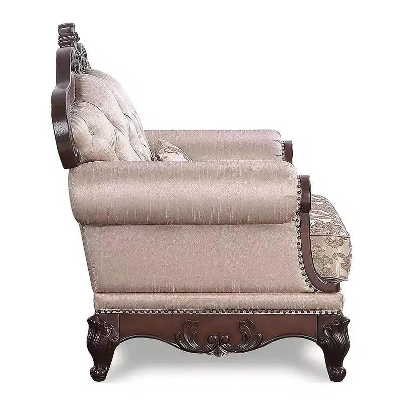 HOMES: Inside + Out Alsace Arm Chair Traditional Button Tufted Dark Cherry/Light Brown