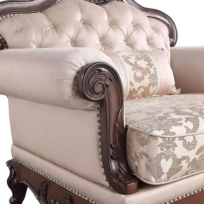HOMES: Inside + Out Alsace Arm Chair Traditional Button Tufted Dark Cherry/Light Brown