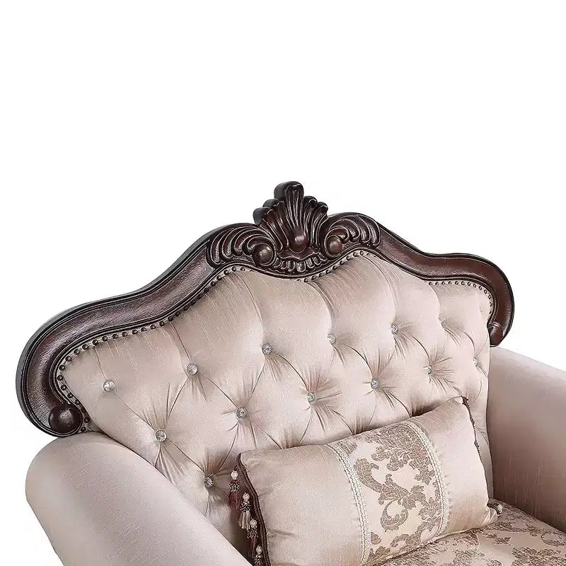 HOMES: Inside + Out Alsace Arm Chair Traditional Button Tufted Dark Cherry/Light Brown