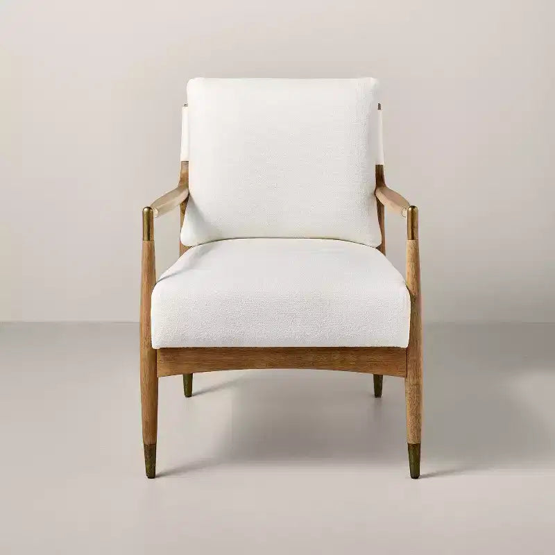 Boucle Upholstered Accent Arm Chair with Brass Details - Natural/Aged Oak - Hearth & Hand™ with Magnolia: Farmhouse Style, Exclusive