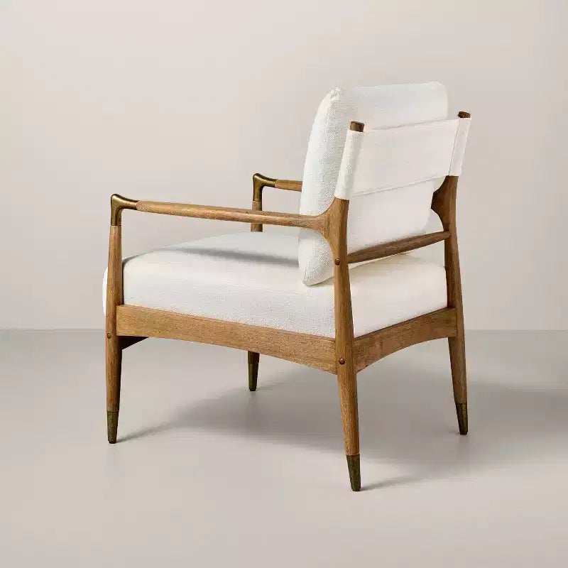 Boucle Upholstered Accent Arm Chair with Brass Details - Natural/Aged Oak - Hearth & Hand™ with Magnolia: Farmhouse Style, Exclusive