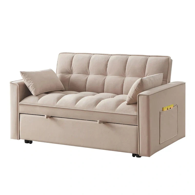 Canapé-lit convertible 4-en-1 – Causeuse en velours – Lit d'appoint avec dossier inclinable, 2 poches latérales