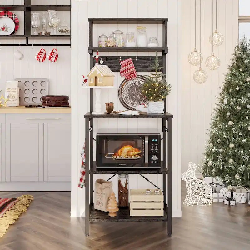 Étagère de cuisine de 152 cm avec huche et 8 crochets latéraux