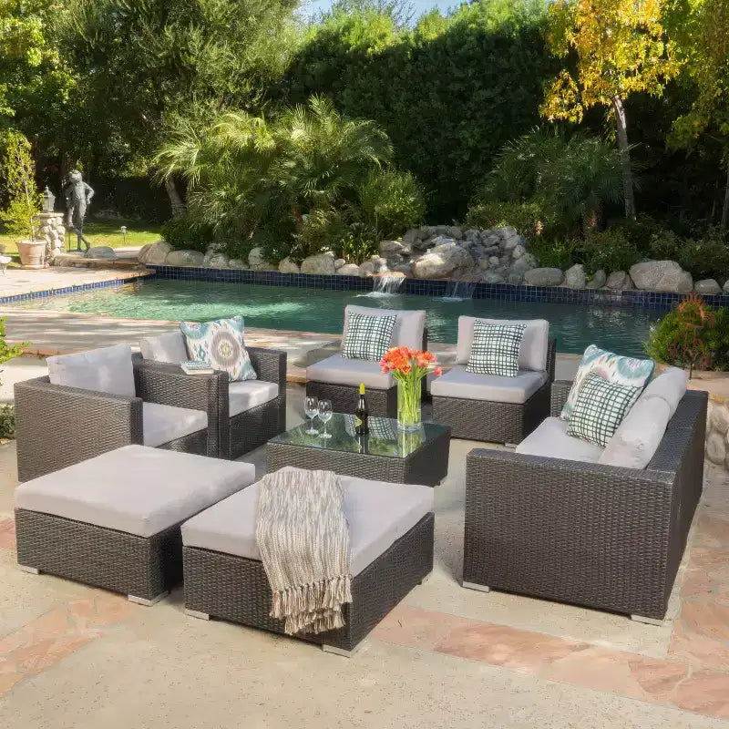Santa Rosa 9pc All-Weather Wicker Patio Chat Set - Christopher Knight Home