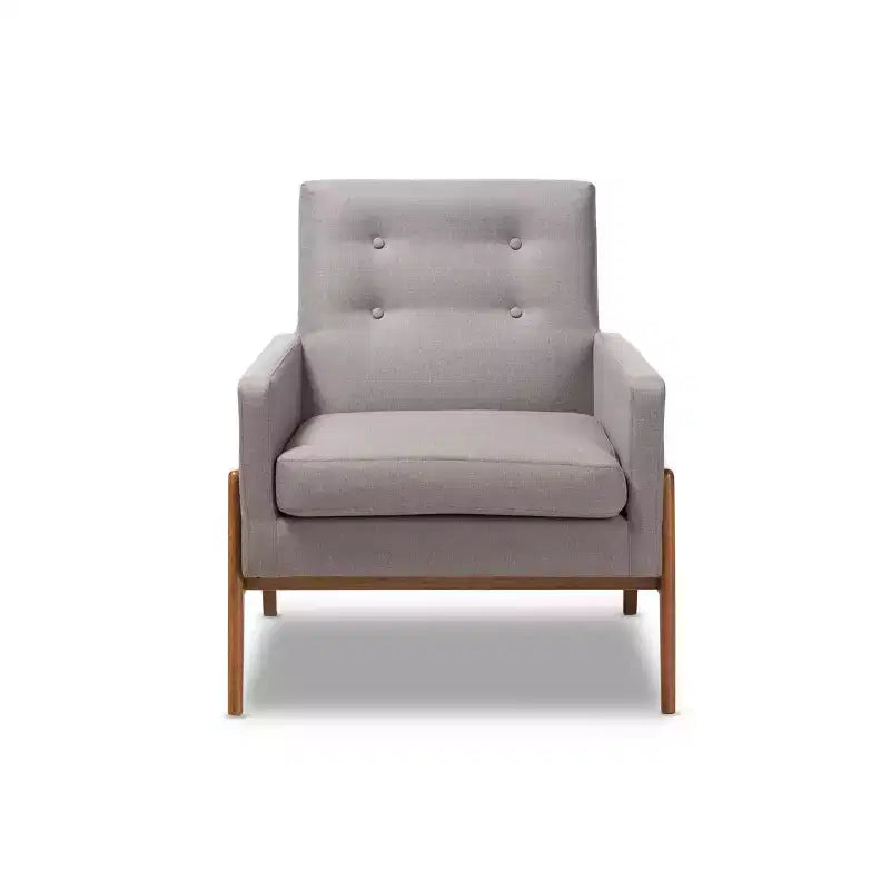 Perris Fabric Upholstered Walnut Wood Lounge Chair - Baxton Studio