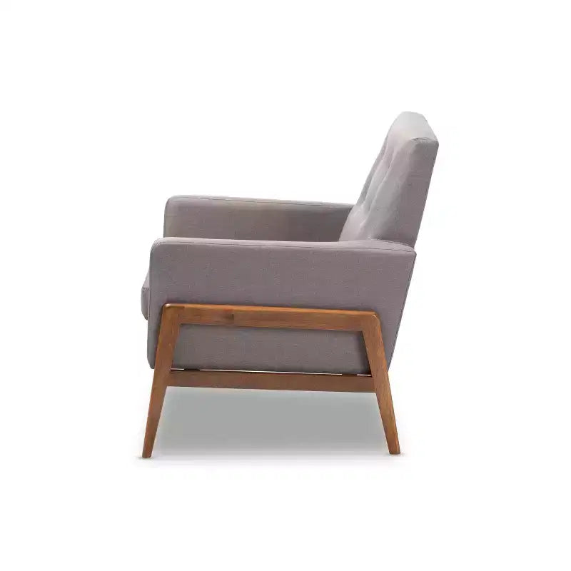 Perris Fabric Upholstered Walnut Wood Lounge Chair - Baxton Studio