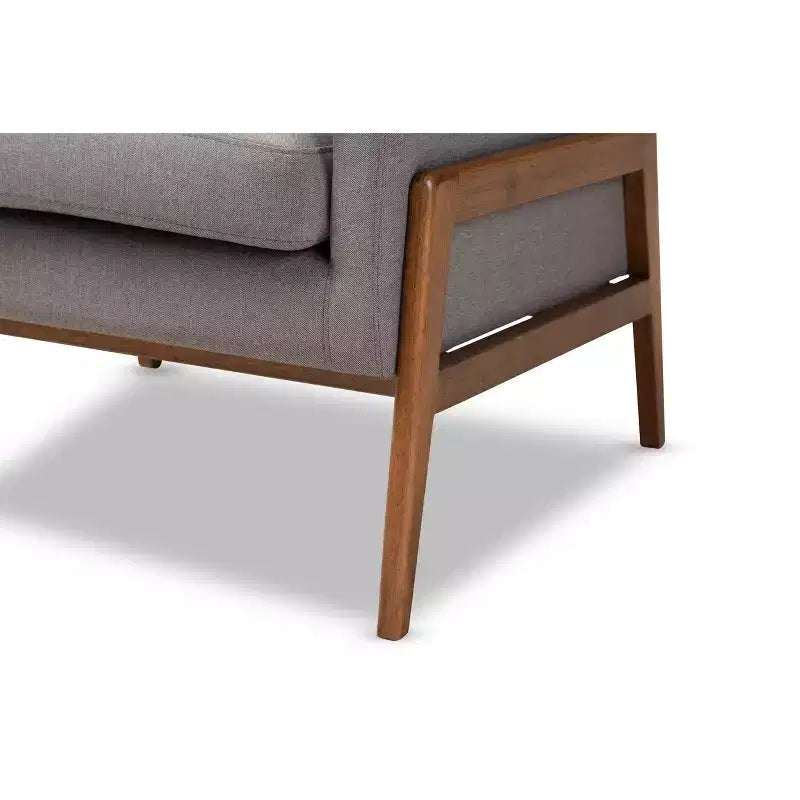 Perris Fabric Upholstered Walnut Wood Lounge Chair - Baxton Studio