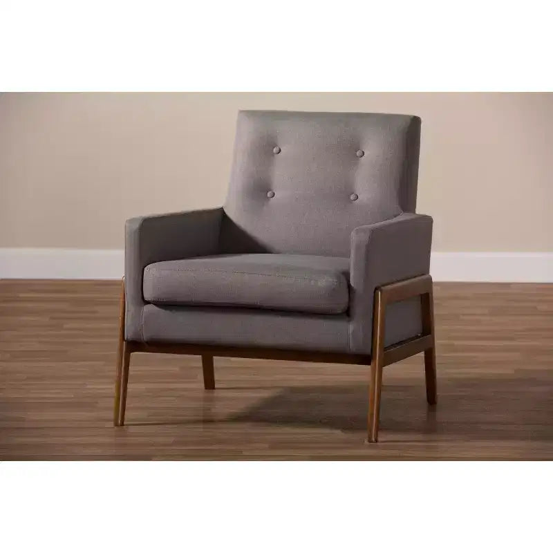 Perris Fabric Upholstered Walnut Wood Lounge Chair - Baxton Studio
