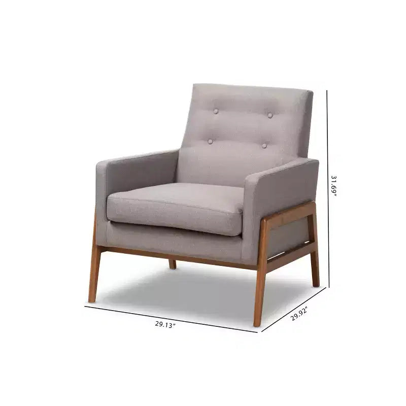 Perris Fabric Upholstered Walnut Wood Lounge Chair - Baxton Studio