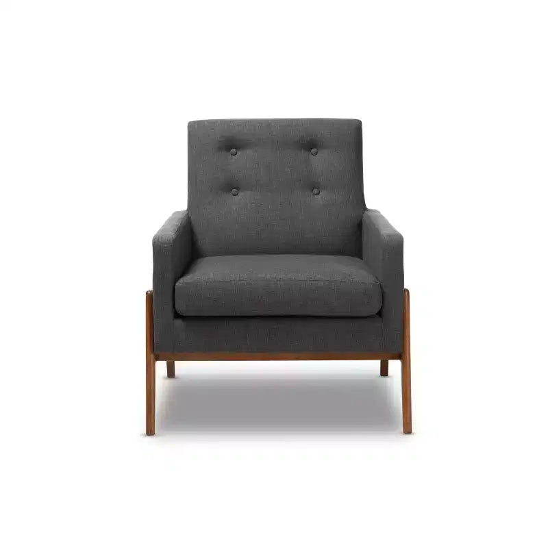 Perris Fabric Upholstered Walnut Wood Lounge Chair - Baxton Studio