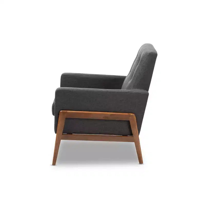 Perris Fabric Upholstered Walnut Wood Lounge Chair - Baxton Studio