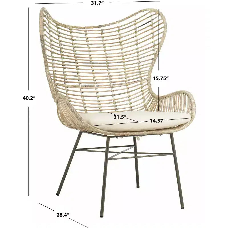 Malia Rattan Wingback Armchair - ACH6500 - White/Grey White Wash - Safavieh