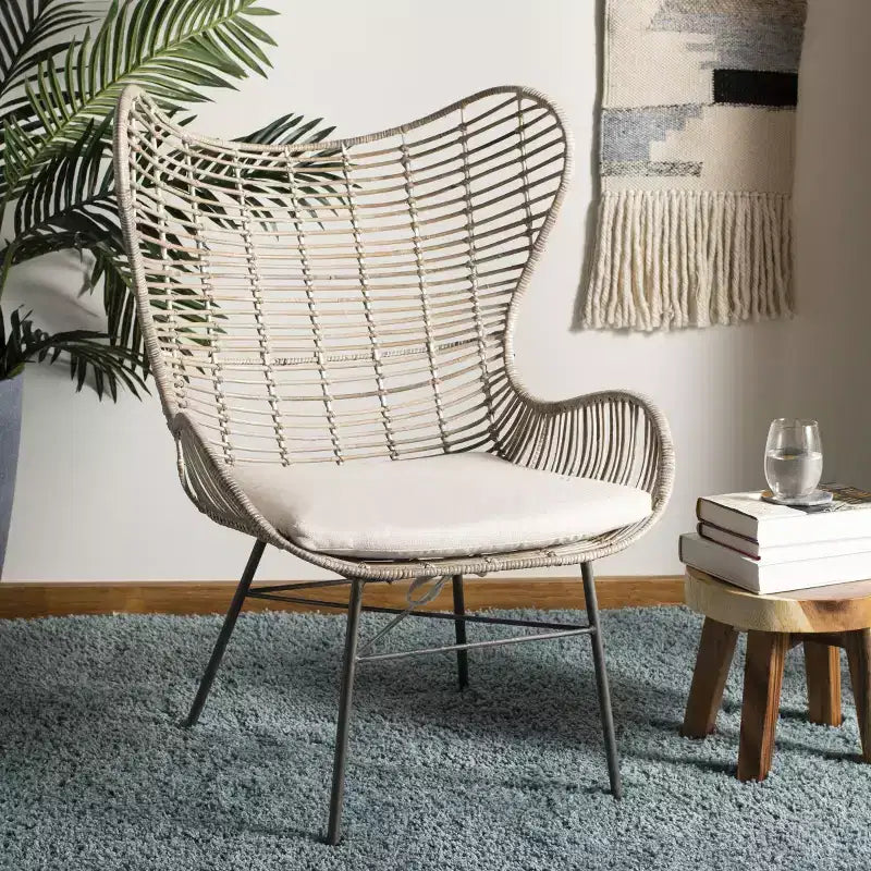 Malia Rattan Wingback Armchair - ACH6500 - White/Grey White Wash - Safavieh