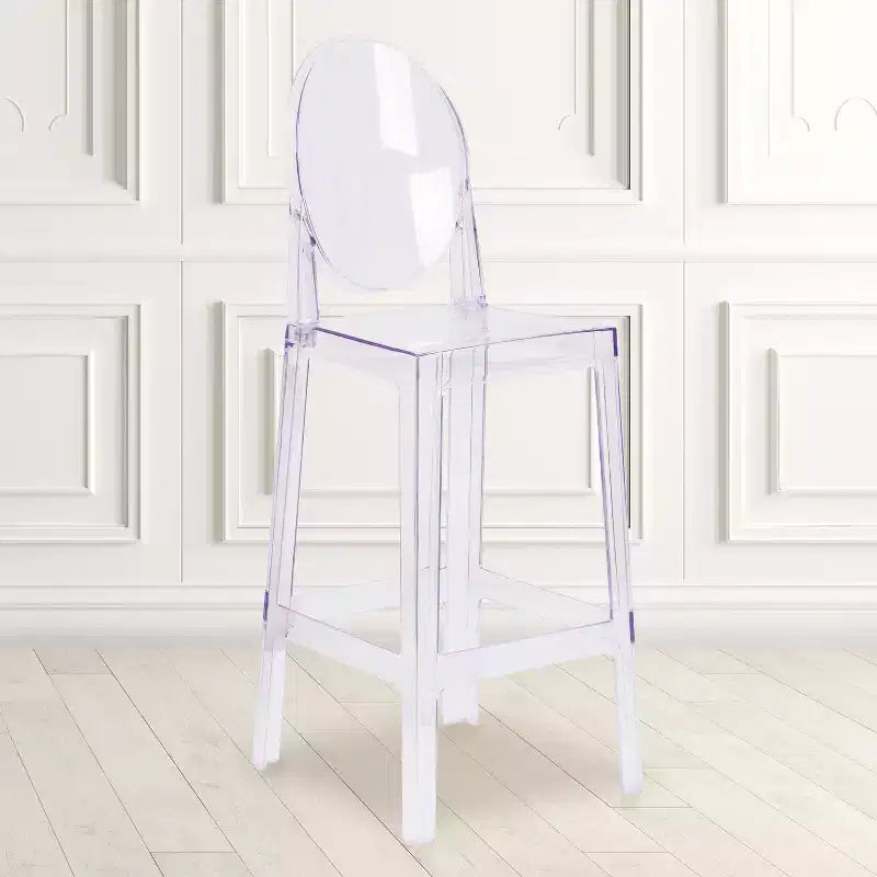 Tabouret de bar Ghost Emma et Oliver avec dossier ovale en cristal transparent