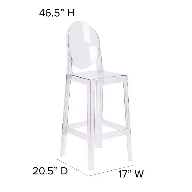 Tabouret de bar Ghost Emma et Oliver avec dossier ovale en cristal transparent