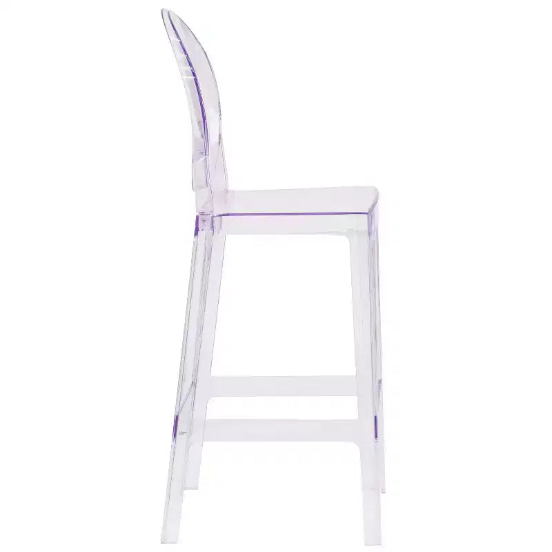 Tabouret de bar Ghost Emma et Oliver avec dossier ovale en cristal transparent